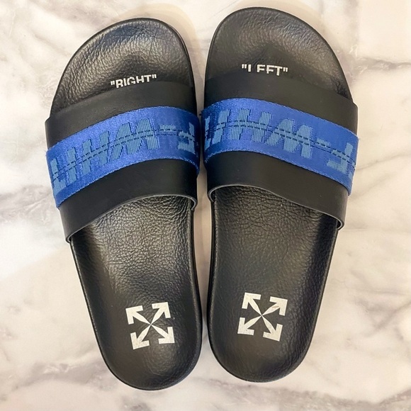 Off-White Industrial Belt Slide Sandals Black Blue Logo Size 39 GUC main image 4